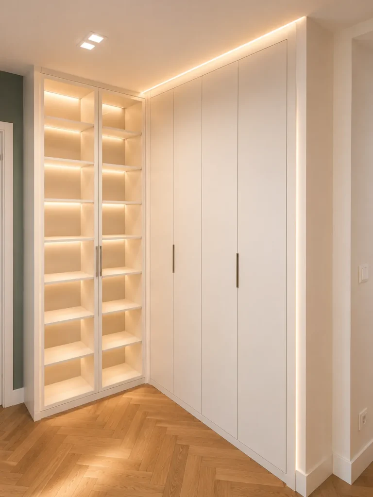 Armario a medida con puertas batientes liso con leds | Armarios Enova Zaragoza