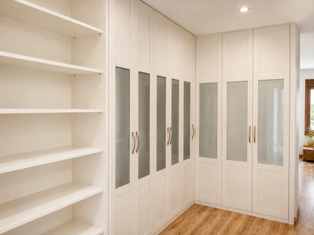 Armario a medida con puertas batientes nova con cristal y estanteria | Armarios Enova Zaragoza