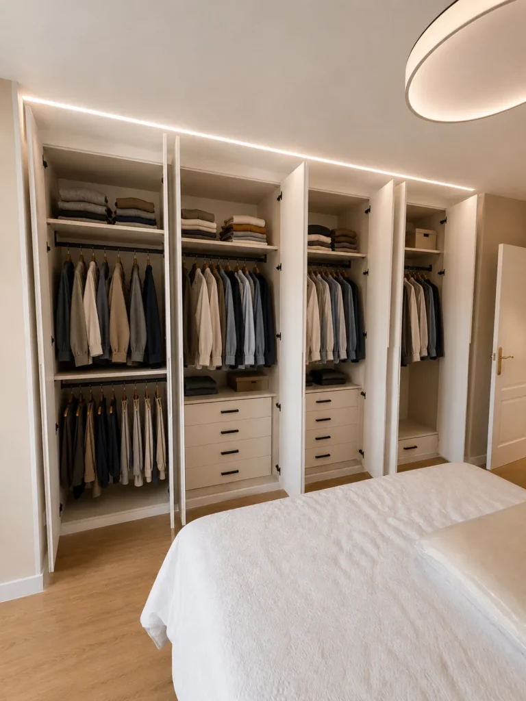 Armario a medida con puertas batientes nova lacada 2 interior | Armarios Enova Zaragoza
