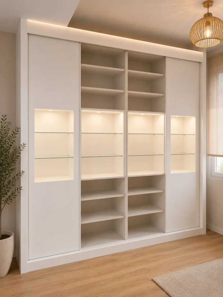 Armario a medida con puertas correderas vitrina abierta | Armarios Enova Zaragoza